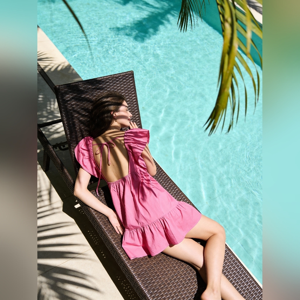 Day & Moon Pink Flutter Sleeve Mini Dress Sz M - Picture 7 of 7